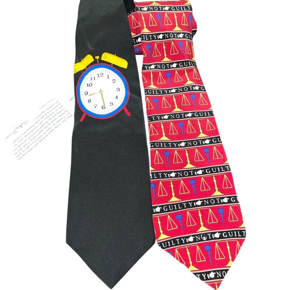Vintage 90s novelty fun tie lot Vicky Davis clock lawyer new made USA silk - Picture 1 of 8